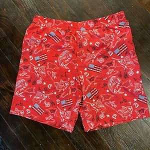 America print Columbia swim trunks